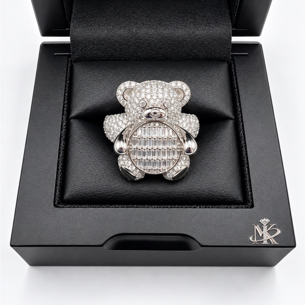 925 Sterling Silver 4.00CTW MOISSANITE Teddy Bear Men’s Ring Size 11